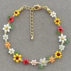 ブレスレット ハンドメイド 花 フラワー ビーズ カラフル
