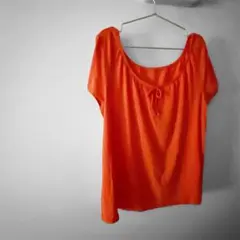オレンジ オフショルダー 半袖Tシャツ 【L】 リボン付き カジュアル