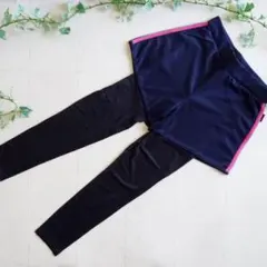 新品⑥レギンス付フィットネスパンツ✳︎紺ピンクLLサイズ