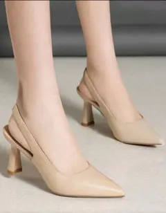 ベージュ ポインテッドトゥ ハイヒール 24cm