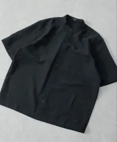 リネンタッチバンドカラー 半袖シャツ