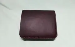 ハンドメイド　牛ヌメ革　二つ折り財布　バーガンディ色