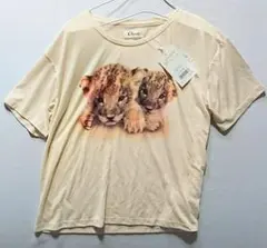 新品タグ★【プライムパターン】かわいいBABYヒョウ♪クリームカラーTシャツ/Mのサムネイル