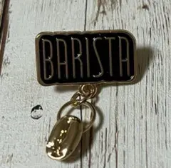 バリスタBARISTAのピンバッジ　コーヒー豆　珈琲　丸型クラッチ
