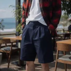 ラルフローレン W34 2タック ショーツ 紺 チノ ハーフパンツ ワイド 古着