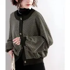 《美品》Classical Elf.袖ぽわん2wayジャガードニット黒L レトロ