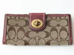 COACH コーチ シグネチャー ターンロック長財布 ワインレッド レザー