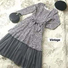 ⭐️レトロ古着　花柄　リボン　ワンピース⭐️80s ヴィンテージ 昭和　ドレス　秋