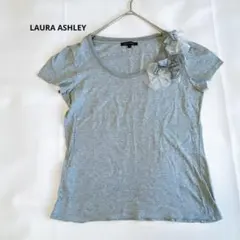 ローラアシュレイ 半袖Tシャツ グレー 花モチーフ 綿100% カットオフ