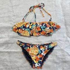 セパレート水着　フリンジ付き　花柄　バンドゥタイプ　S M 美品