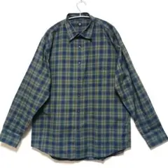 UNIQLO 長袖コットンシャツ チェック グリーン×ネイビー XL