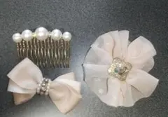 リボンとフラワーデザインのヘアアクセサリー3点セット
