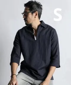 LINEN BLEND 3Q SKIPPER 綿麻素材 7分袖 スキッパーシャツのサムネイル