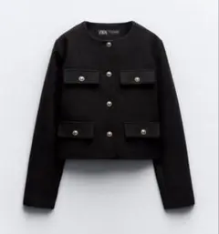 ZARA ノーカラージャケット ツイード ゴールドボタン 黒 人気