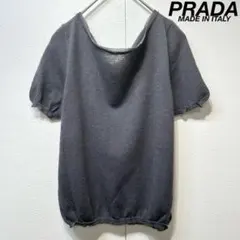 希少 美品 PRADA カシミヤ シルク シャーリング デザイン 半袖 ニット