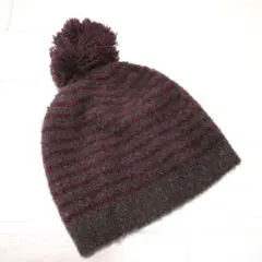 無印　グレーとボルドーのストライプ帽子　50〜54