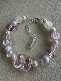 ピンクパープルビーズブレスレット 16cm（0401）