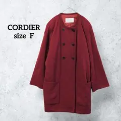 コルディア ノーカラーダブルブレスト ウール混コート レッド H0439