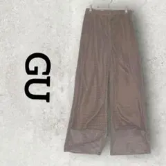 GU メッシュロングパンツ 長ズボン 透け感 ストレートパンツ (XL)ブラウン