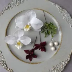 ＊お得なset＊ホワイト胡蝶蘭のヘアパーツset 髪飾り　結婚式　卒業式