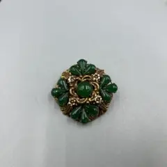 241 ヴィンテージ 緑色 花形ブローチ