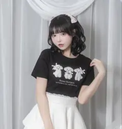 Honey Cinnamon プードルアップリケTシャツ ブラックのサムネイル