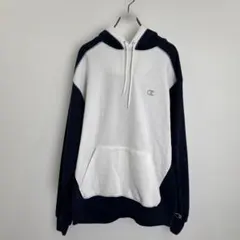 R00671 Champion フード付きパーカー L ホワイト ネイビー