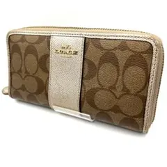 超美品コーチ☆ジッピーロングウォレット 長財布 シグニチャーPVC 本革 カーキ