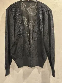 【昭和レトロ】ビーズ刺繍 カーディガン 長袖 ブラック 美品