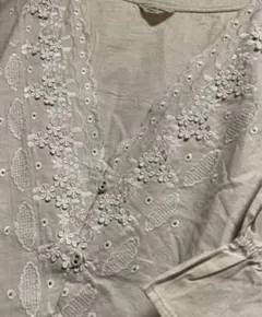 SM2◇綿100% ブラウス 半袖 生成 刺繍 花 レース サマンサモスモス