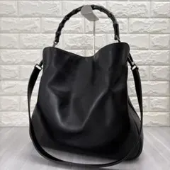 【美品】グッチ　バンブー　２way　トートバッグ　ショルダー　本革　ブラック
