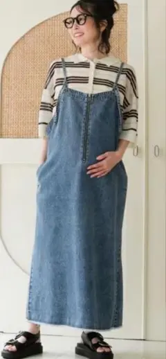 【産前・産後対応】マタニティ／デニムフリンジキャミワンピースのサムネイル