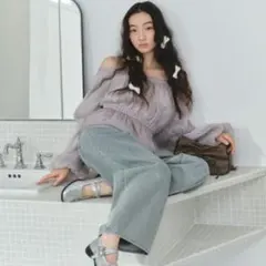 Heather　オフショルダー シアーブラウス ラベンダーのサムネイル