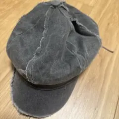 グレー デニム キャスケット フリンジ加工