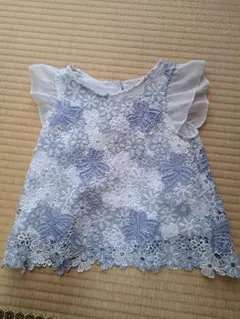 水色　フリル袖　レース　ワンピース　110cm