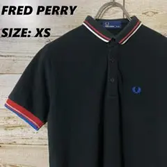 ✨FREDPERRY✨ポロシャツ レッド ブルー ライン 刺繍