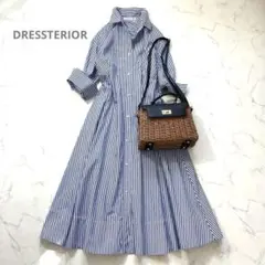 美品✨ドレステリア【7分袖洗える】ストライプウエストシェイプシャツワンピ　34のサムネイル