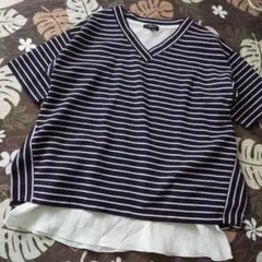 ☆美品☆ コムサイズム アンサンブル セットアップ Vネック ボーダー濃紺 L
