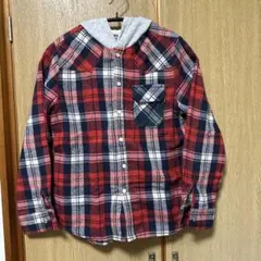 EDWIN フード付きチェック柄長袖シャツ