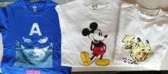 ユニクロＴシャツ３枚セット白ポケモンピカチュウミッキーマウスXS青シビルウォー