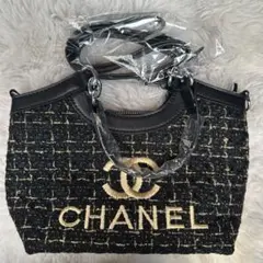 ウ*ミ様 CHANEL ツイードハンドバッグ ブラック・ゴールドノベルティ