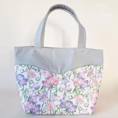 桔梗　韓国生地　ミニトートバッグ　ランチバッグ　花柄　ハンドメイド