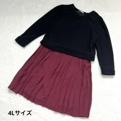 ジャメ クレセント ドッキングワンピース4L黒×ボルドー プリーツ