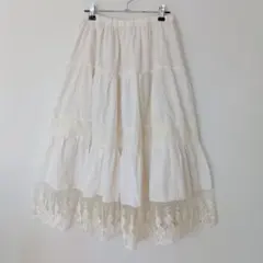 イタリア製 フラワーレース コットン ロングスカート 花柄 ユーロ