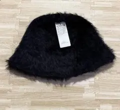 帽子 バケハ バケットハット もこもこ 帽子 秋冬ファー ブラック 黒