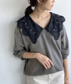 スピックアンドスパン 襟付きニット グレー