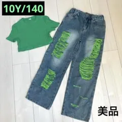 ダメージ　ジーンズ　デニム　半袖　クロップド　ショート丈　ダンス　衣装