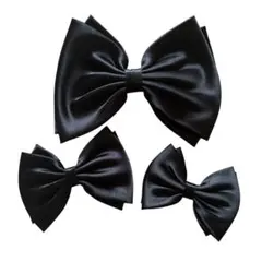 【美品】 サテンリボン バレッタ 3サイズセット ブラック ヘアクリップ 結婚式