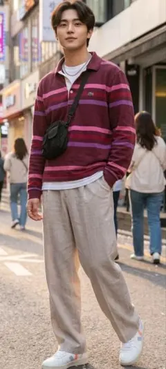 LACOSTE　Y2K　00s~ ボーダー　長袖ポロ　メンズS相当