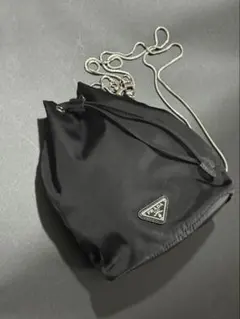 極美品 プラダ 巾着バッグ ポーチ ナイロン サフィアーノレザー 白タグ